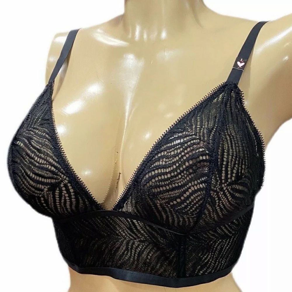 Victorias Secret Longline Unlined Sheer Snake Lace bralette bra Black